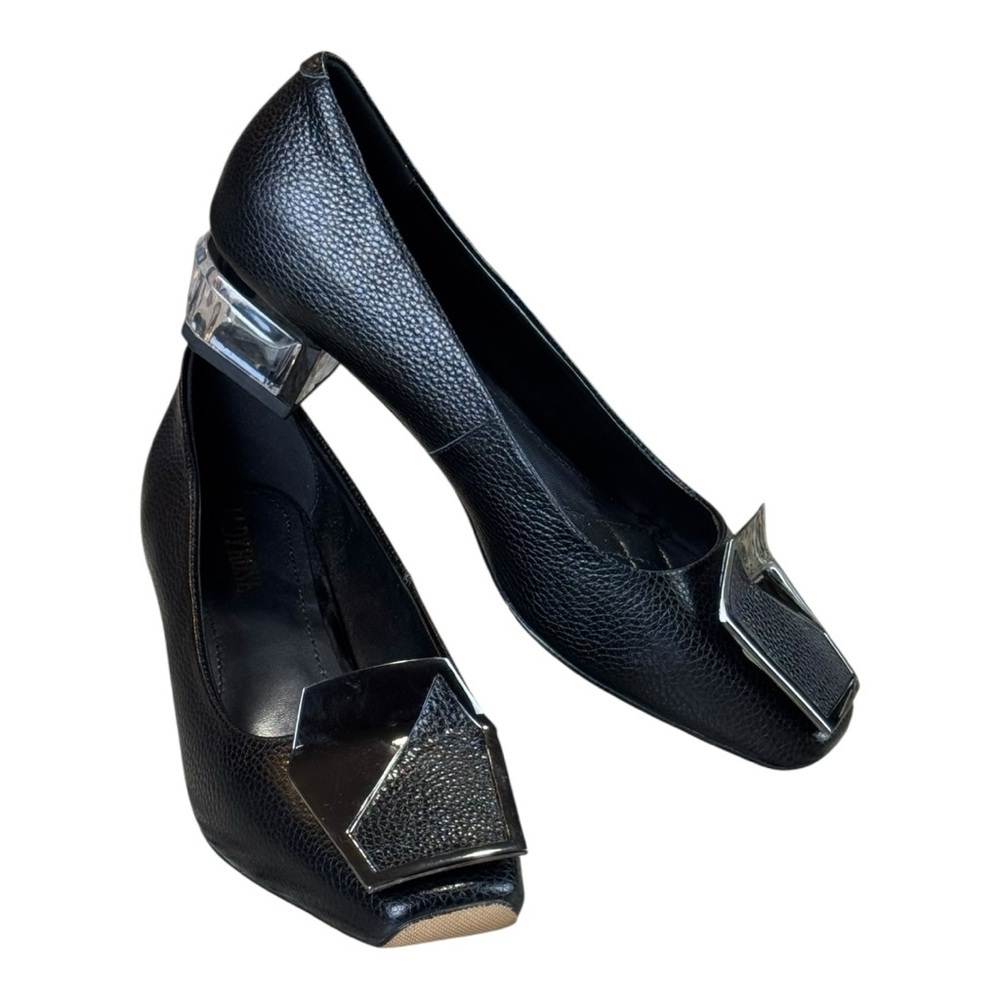 Jady Rose Black Leather Lucite Crystal Heel Loafers Size 8 NWOT